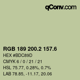 カラーコード: RGB 189 200.2 157.6 | qconv.com