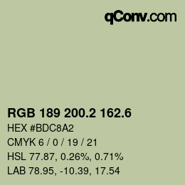 カラーコード: RGB 189 200.2 162.6 | qconv.com