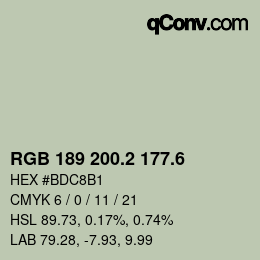 カラーコード: RGB 189 200.2 177.6 | qconv.com