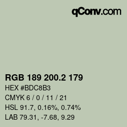 カラーコード: RGB 189 200.2 179 | qconv.com