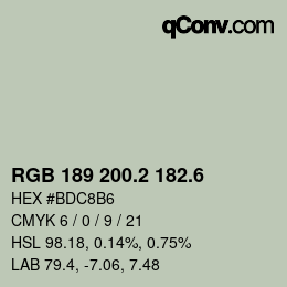 カラーコード: RGB 189 200.2 182.6 | qconv.com