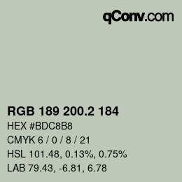 カラーコード: RGB 189 200.2 184 | qconv.com