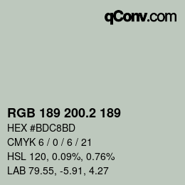 カラーコード: RGB 189 200.2 189 | qconv.com