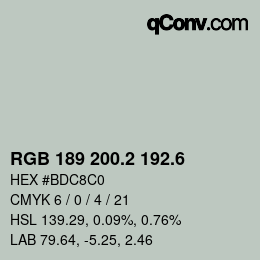 カラーコード: RGB 189 200.2 192.6 | qconv.com