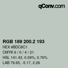 カラーコード: RGB 189 200.2 193 | qconv.com