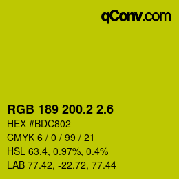 カラーコード: RGB 189 200.2 2.6 | qconv.com