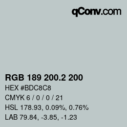 カラーコード: RGB 189 200.2 200 | qconv.com