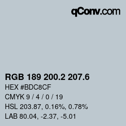 カラーコード: RGB 189 200.2 207.6 | qconv.com