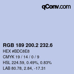カラーコード: RGB 189 200.2 232.6 | qconv.com