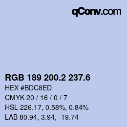 カラーコード: RGB 189 200.2 237.6 | qconv.com