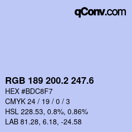 カラーコード: RGB 189 200.2 247.6 | qconv.com
