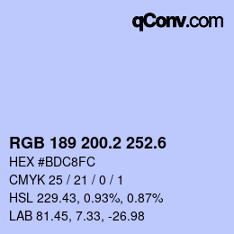 カラーコード: RGB 189 200.2 252.6 | qconv.com