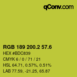 カラーコード: RGB 189 200.2 57.6 | qconv.com