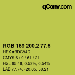 カラーコード: RGB 189 200.2 77.6 | qconv.com
