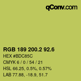 カラーコード: RGB 189 200.2 92.6 | qconv.com