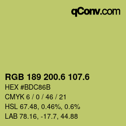 カラーコード: RGB 189 200.6 107.6 | qconv.com