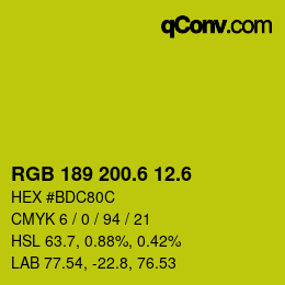 カラーコード: RGB 189 200.6 12.6 | qconv.com