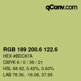 カラーコード: RGB 189 200.6 122.6 | qconv.com