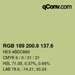 カラーコード: RGB 189 200.6 137.6 | qconv.com