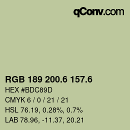 カラーコード: RGB 189 200.6 157.6 | qconv.com
