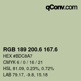 カラーコード: RGB 189 200.6 167.6 | qconv.com
