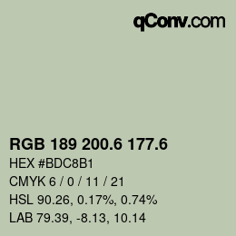 カラーコード: RGB 189 200.6 177.6 | qconv.com