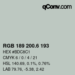 カラーコード: RGB 189 200.6 193 | qconv.com