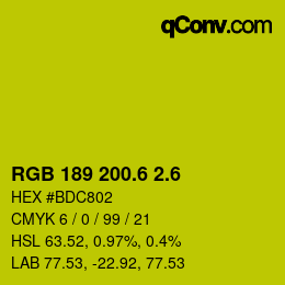 カラーコード: RGB 189 200.6 2.6 | qconv.com