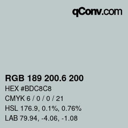 カラーコード: RGB 189 200.6 200 | qconv.com
