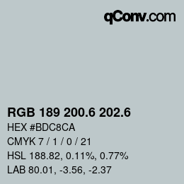 カラーコード: RGB 189 200.6 202.6 | qconv.com
