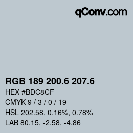 カラーコード: RGB 189 200.6 207.6 | qconv.com