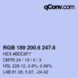 カラーコード: RGB 189 200.6 247.6 | qconv.com
