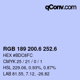カラーコード: RGB 189 200.6 252.6 | qconv.com