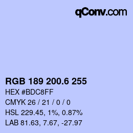 カラーコード: RGB 189 200.6 255 | qconv.com