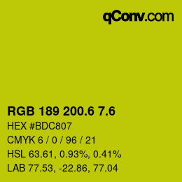 カラーコード: RGB 189 200.6 7.6 | qconv.com