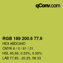 カラーコード: RGB 189 200.6 77.6 | qconv.com