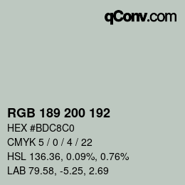颜色代码: RGB 189 200 192 | qconv.com