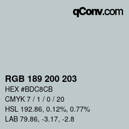 Color code: RGB 189 200 203 | qconv.com