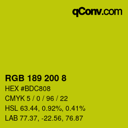 カラーコード: RGB 189 200 8 | qconv.com