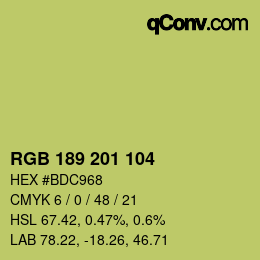 Color code: RGB 189 201 104 | qconv.com