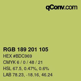 Color code: RGB 189 201 105 | qconv.com