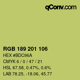 Color code: RGB 189 201 106 | qconv.com