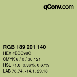 Color code: RGB 189 201 140 | qconv.com