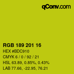カラーコード: RGB 189 201 16 | qconv.com