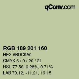 Color code: RGB 189 201 160 | qconv.com