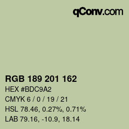 Color code: RGB 189 201 162 | qconv.com