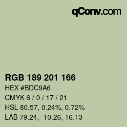Color code: RGB 189 201 166 | qconv.com