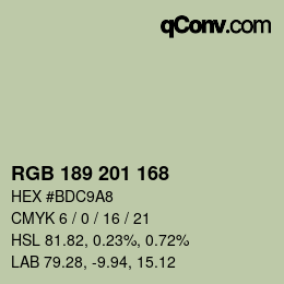 Color code: RGB 189 201 168 | qconv.com