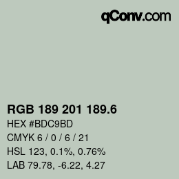 カラーコード: RGB 189 201 189.6 | qconv.com