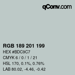 Color code: RGB 189 201 199 | qconv.com